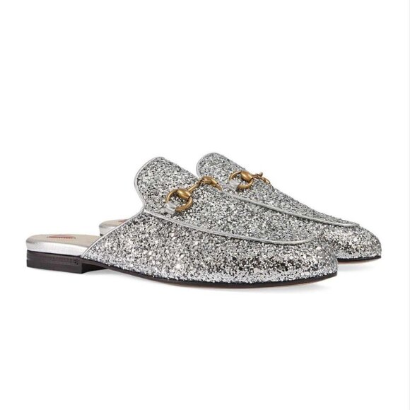 Gucci Princetown Horsebit-Detailed Glitter Leather Slippers size 37 - Picture 1 of 14